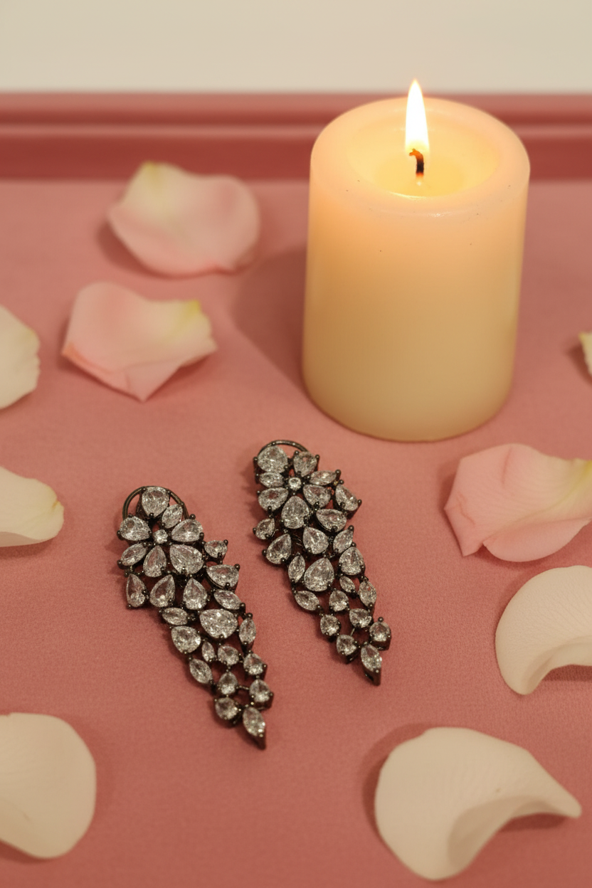 Crystal Cascade Earrings Flatlay