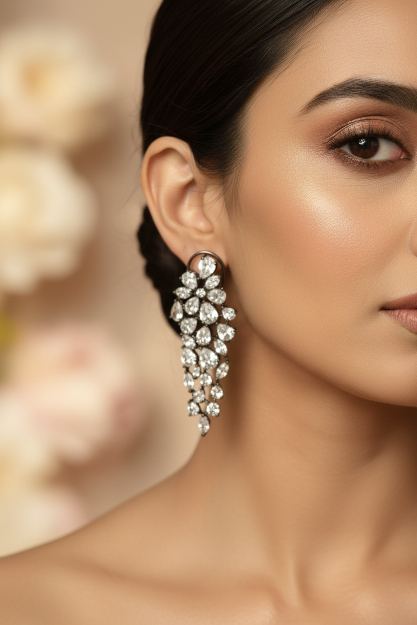 Crystal Cascade Earrings Model Shot