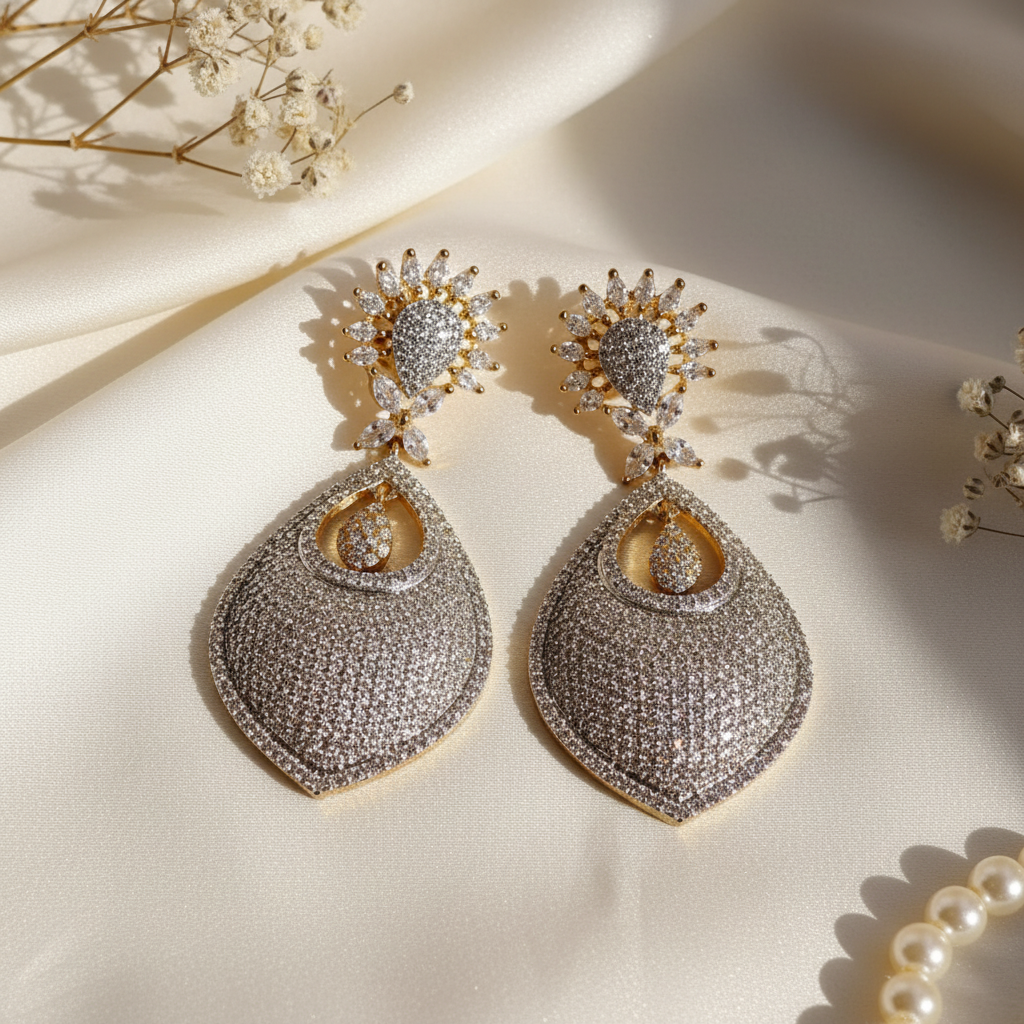 Diamond Dome Drop Earrings Flat Lay