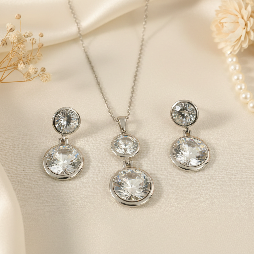 Duo Circle Drop Set Ivory Silk Flat Lay
