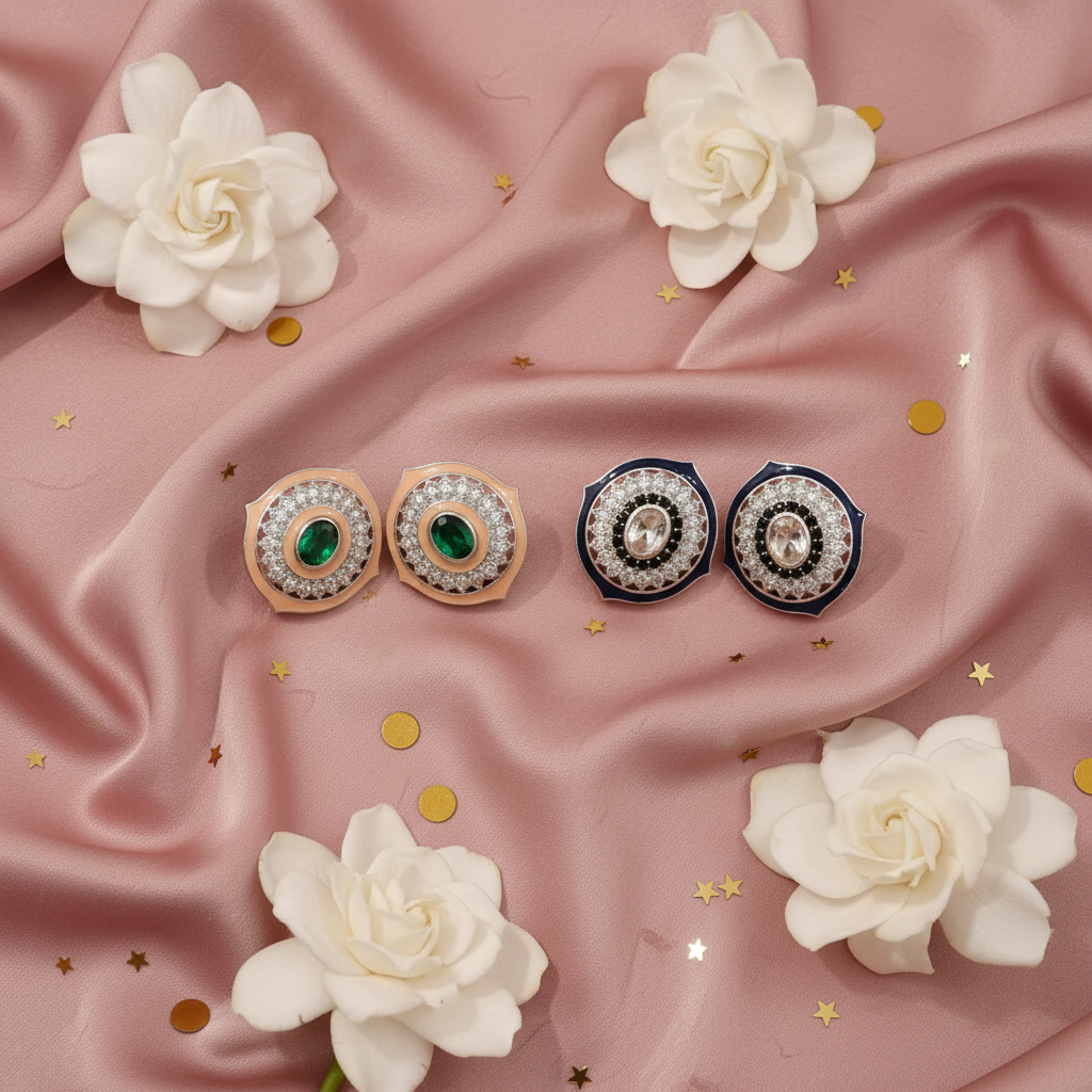 Earrings Flatlay - Both Colour Variants on Silk