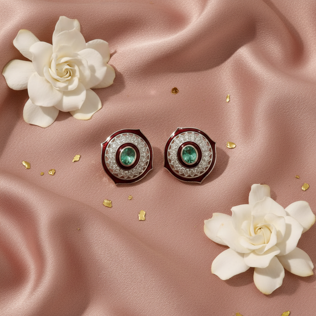 Earrings Flatlay on Dusty Rose Silk