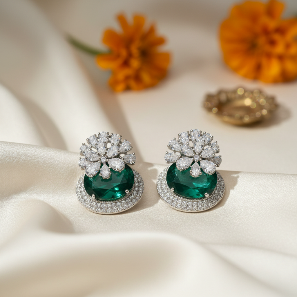 Earrings on Silk with Blurred Props
