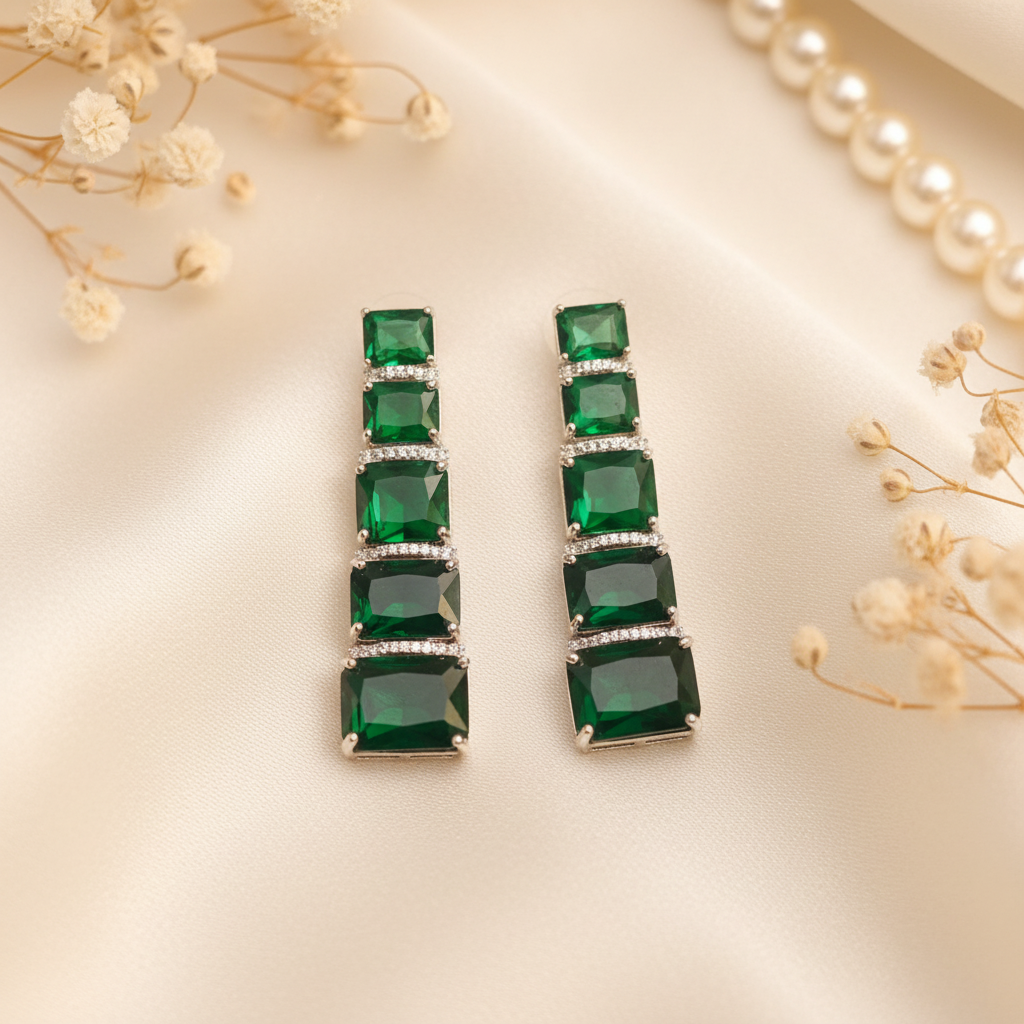 Emerald Cascade Linear Drop Flat Lay