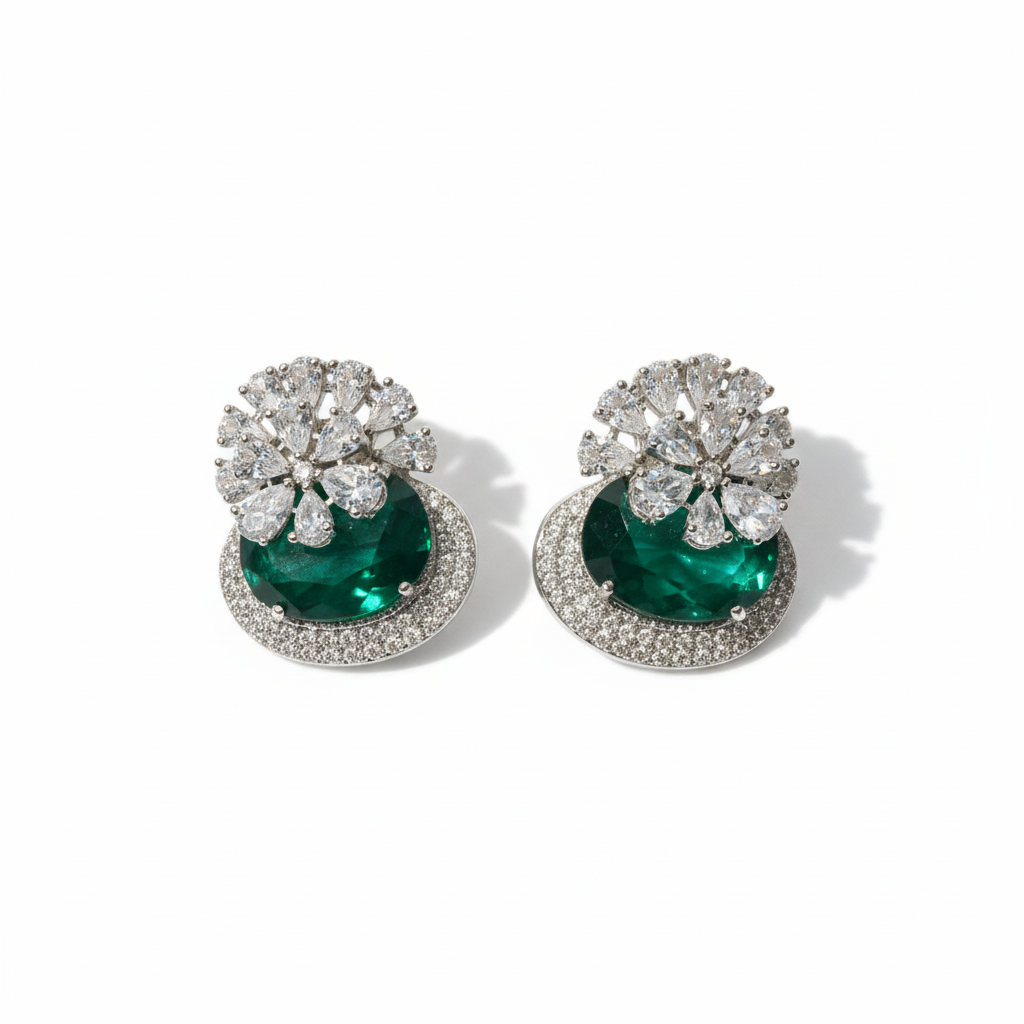Emerald Green Floral Studs