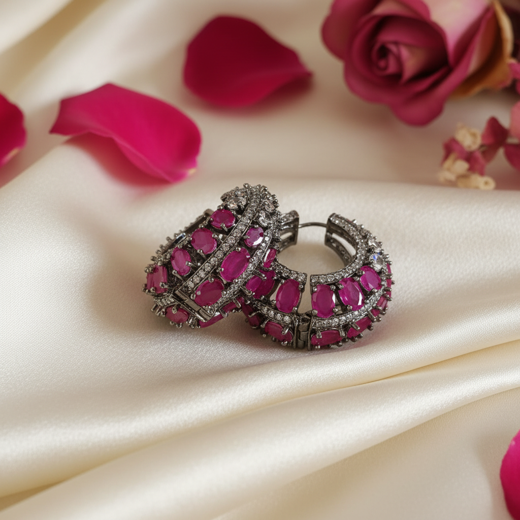 Fuchsia Ruby Hoops — Close-up Flat Lay