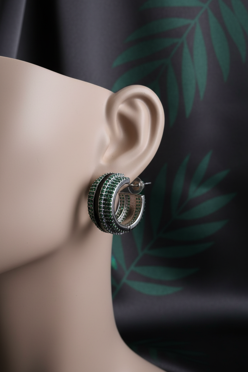 Green CZ Hoop Earrings Ear Mannequin