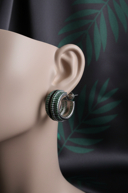 Green CZ Hoop Earrings Ear Mannequin