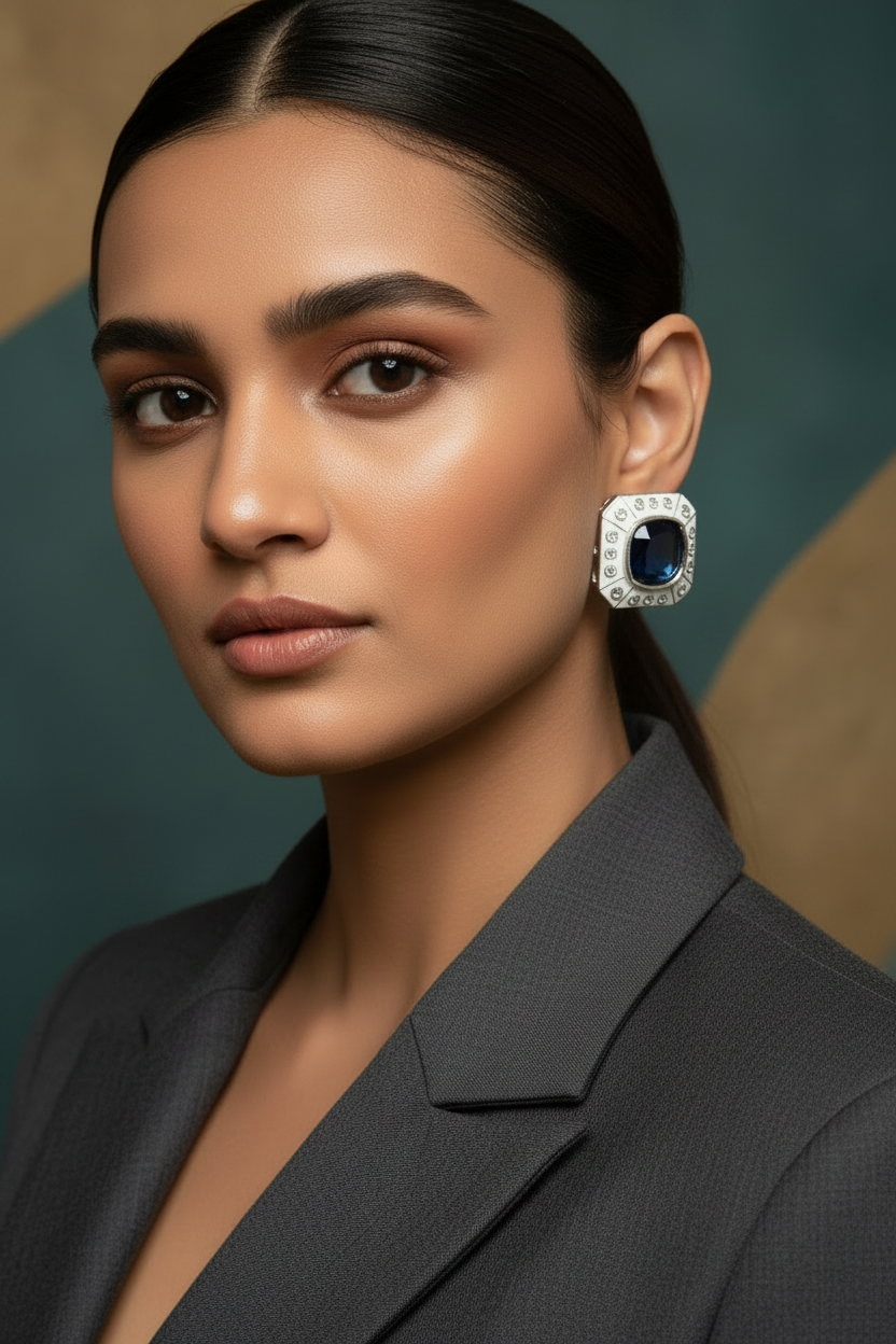 Indian Model Wearing Art Deco Earrings