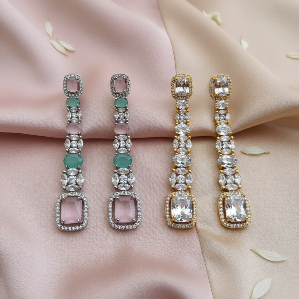 Linear Drop Earrings - Silver Pastel & Gold Flat Lay
