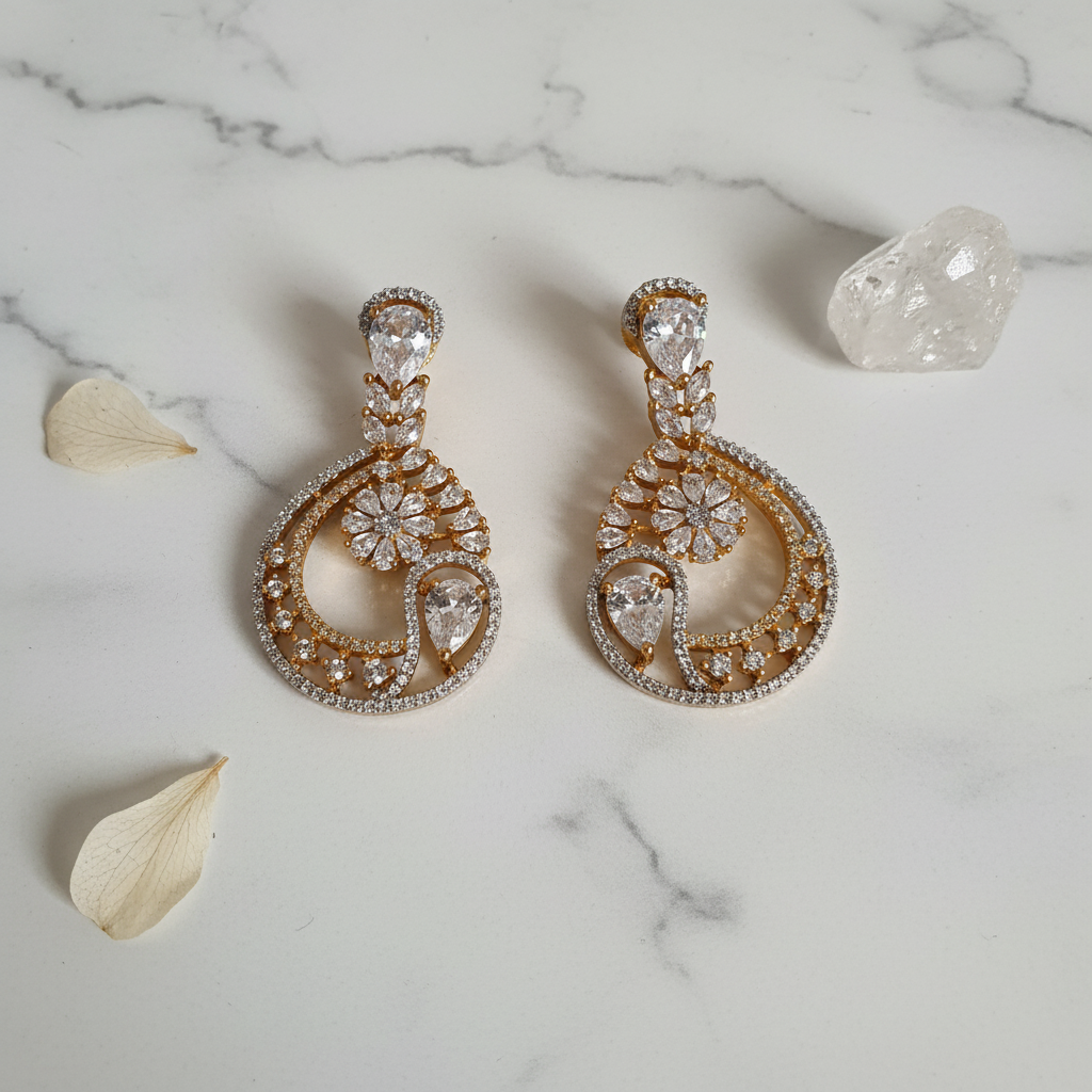 Lunar Circle CZ Earrings – Gold Flat Lay