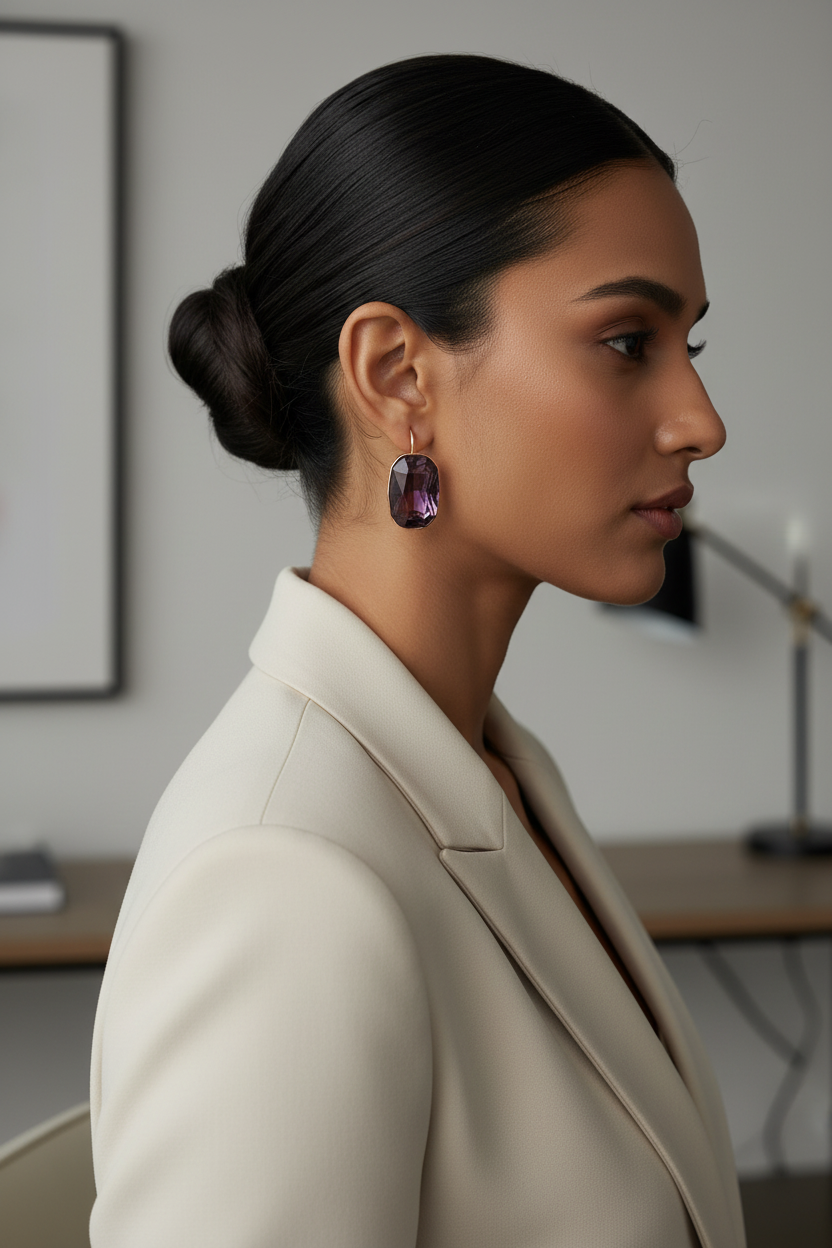 Model Corporate Side Pose - Accurate Earring Size