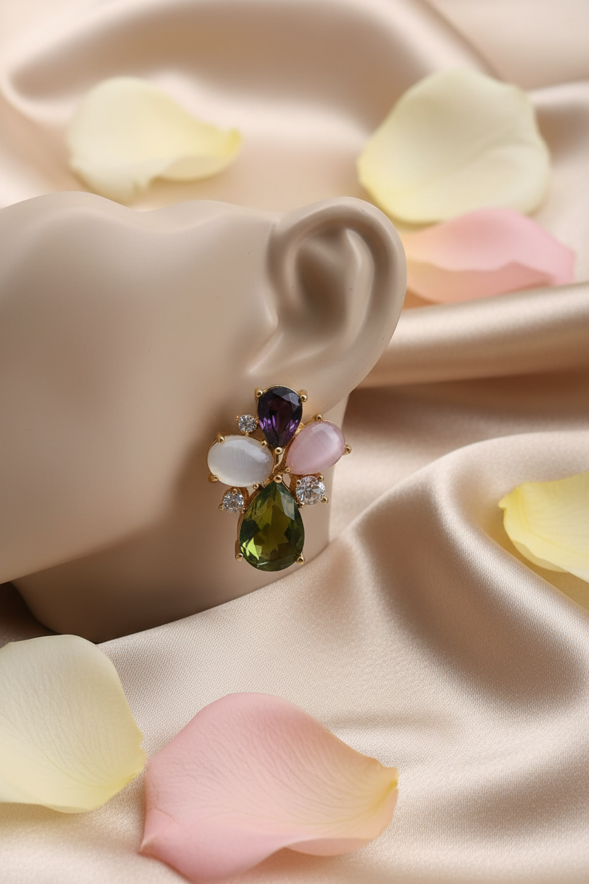 Multicolour Cluster Earrings Ear Mannequin