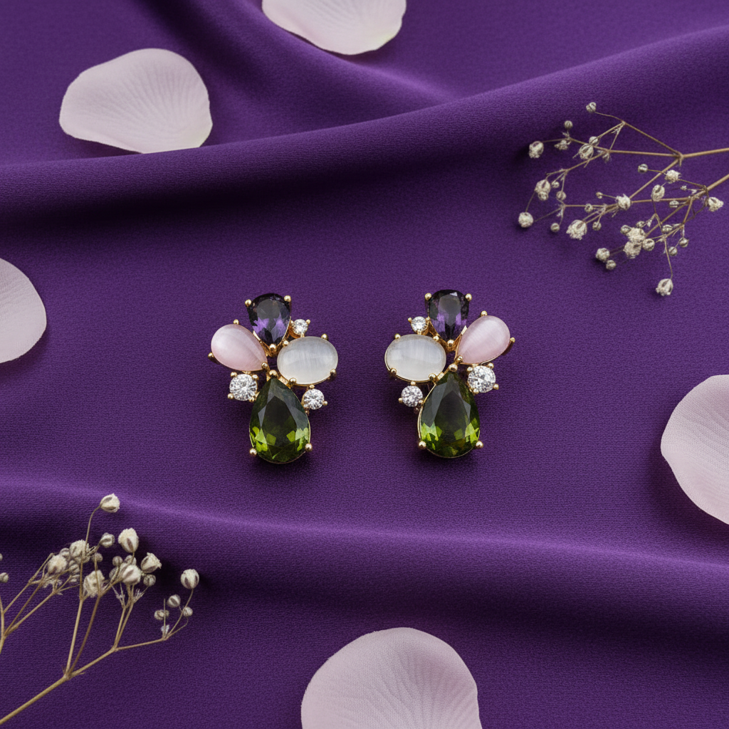 Multicolour Cluster Earrings Luxury Flat Lay