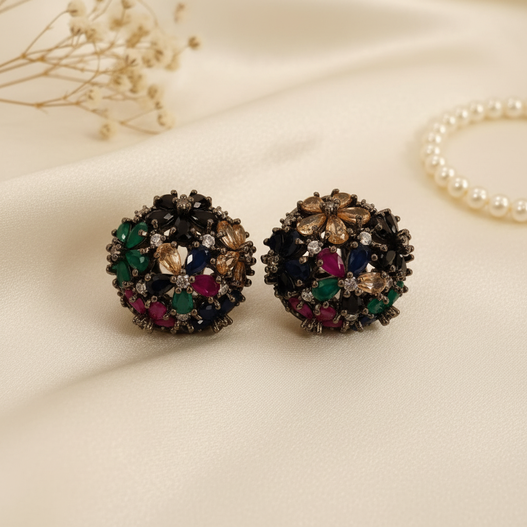 Multicolour Dome Cluster Studs Flat Lay