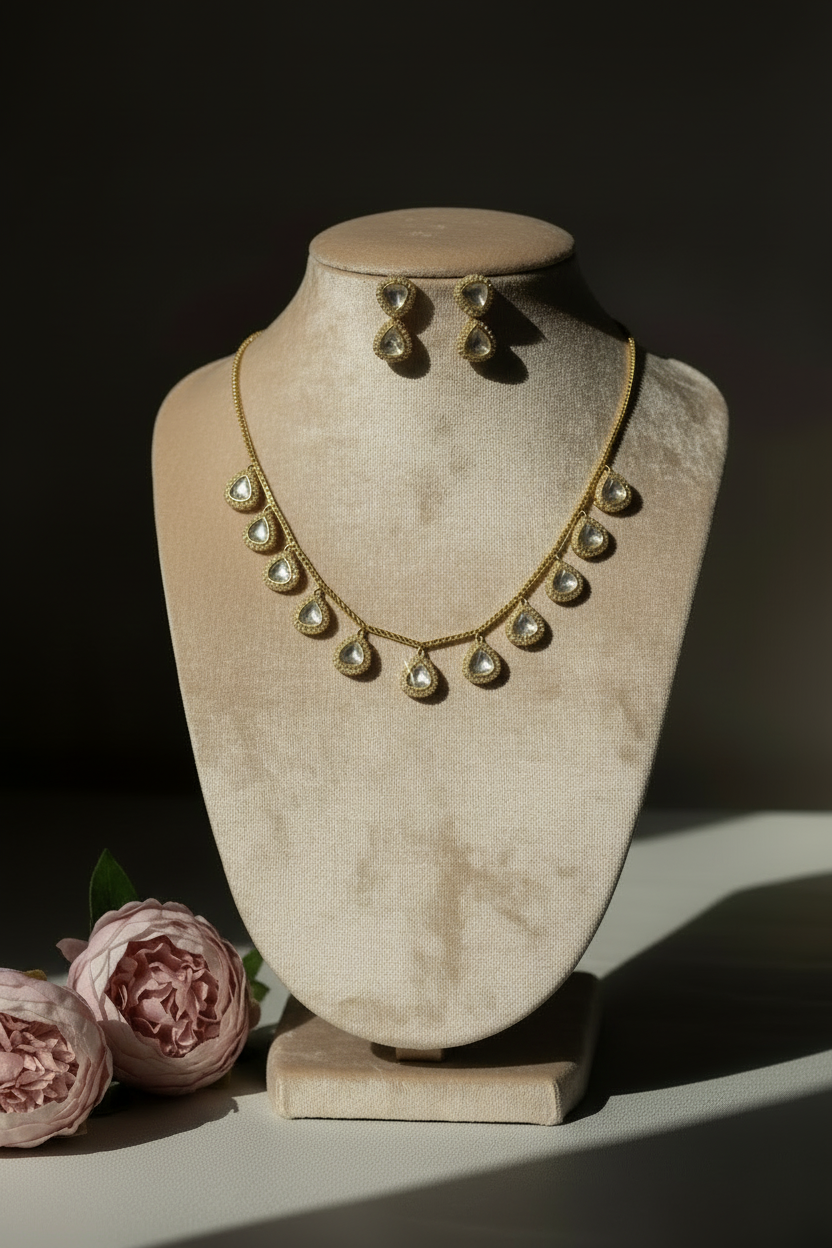 Necklace Set on Beige Velvet Mannequin