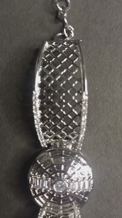 CZ Baguette Disc Bracelet in Silver Rhodium