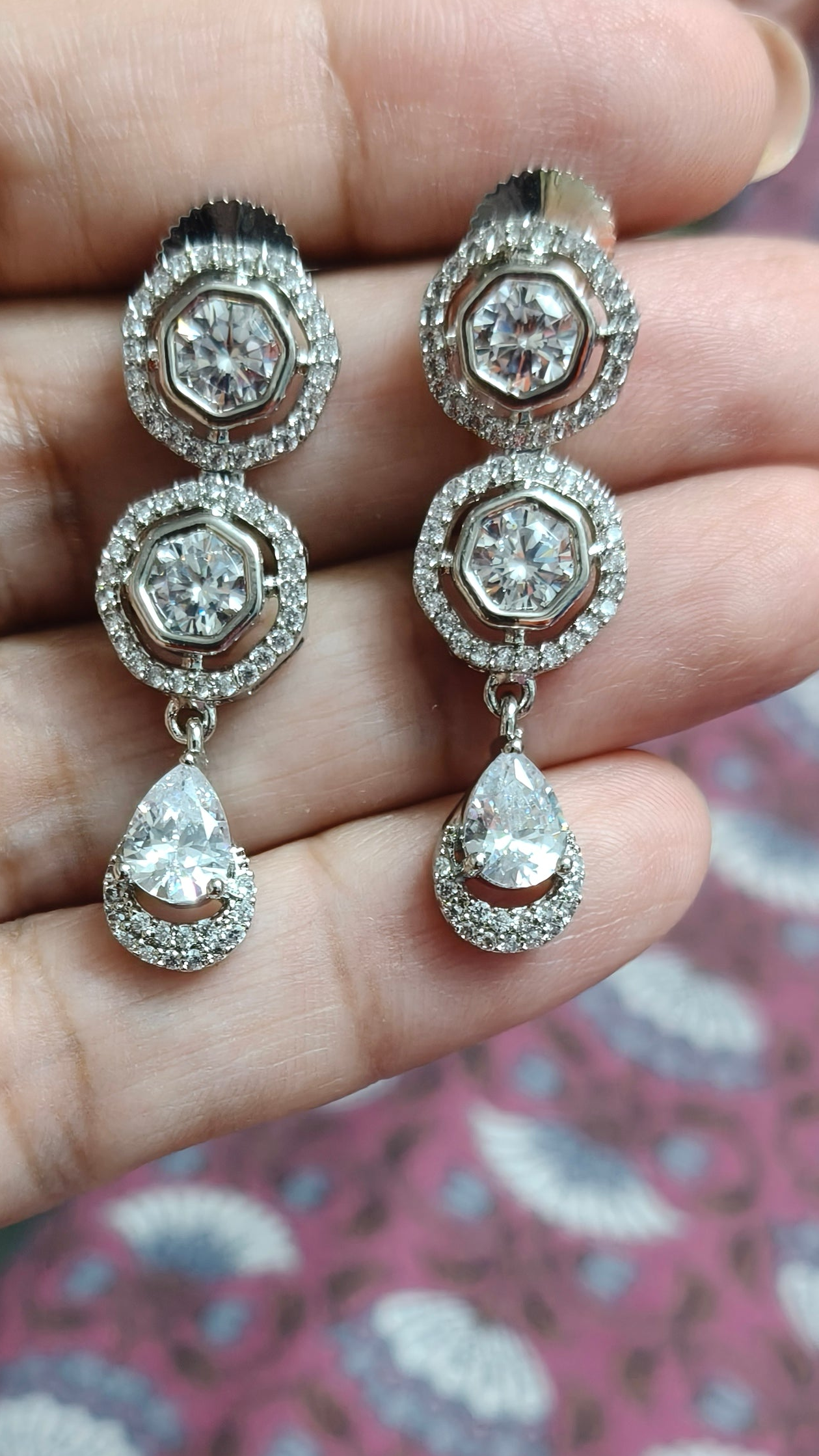 Ruby Red | Clear AD Circular Halo Necklace Set