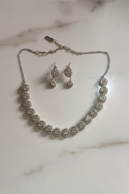 Ruby Red | Clear AD Circular Halo Necklace Set
