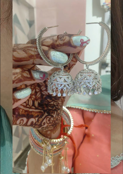 Gold Hoops Jhumkas Crystal Earrings