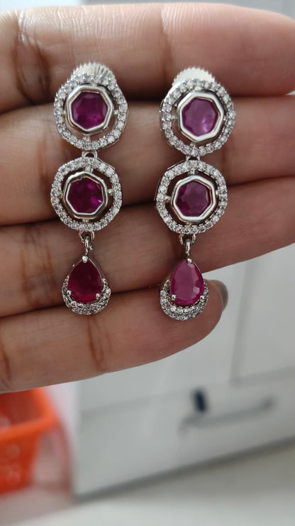 Ruby Red | Clear AD Circular Halo Necklace Set