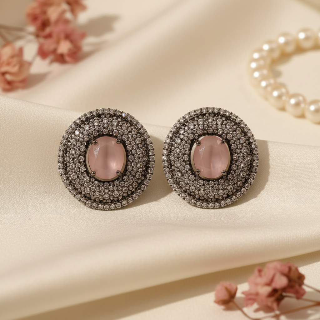 Rose Dome Pavé Studs Flat Lay