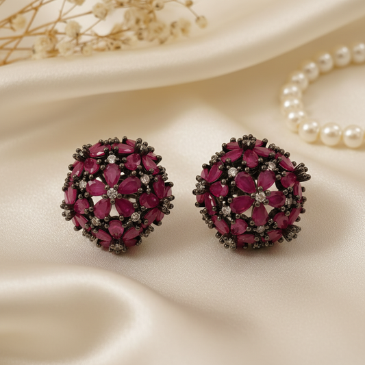 Ruby Pink Dome Cluster Studs Flat Lay