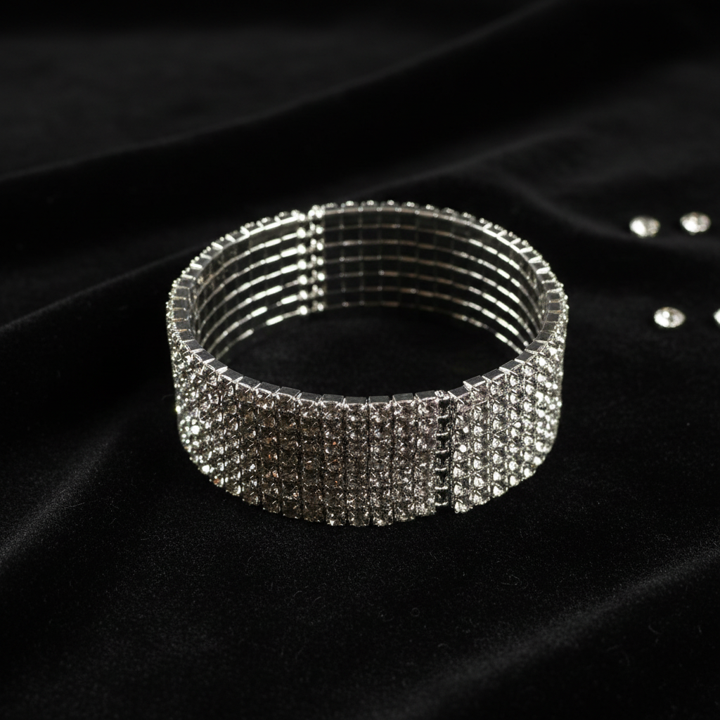 Silver Rhinestone Bracelet Flatlay
